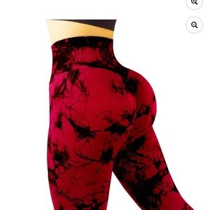 NWT Stylish Butt Lifting, Red Tie-Dye Women's Leggings